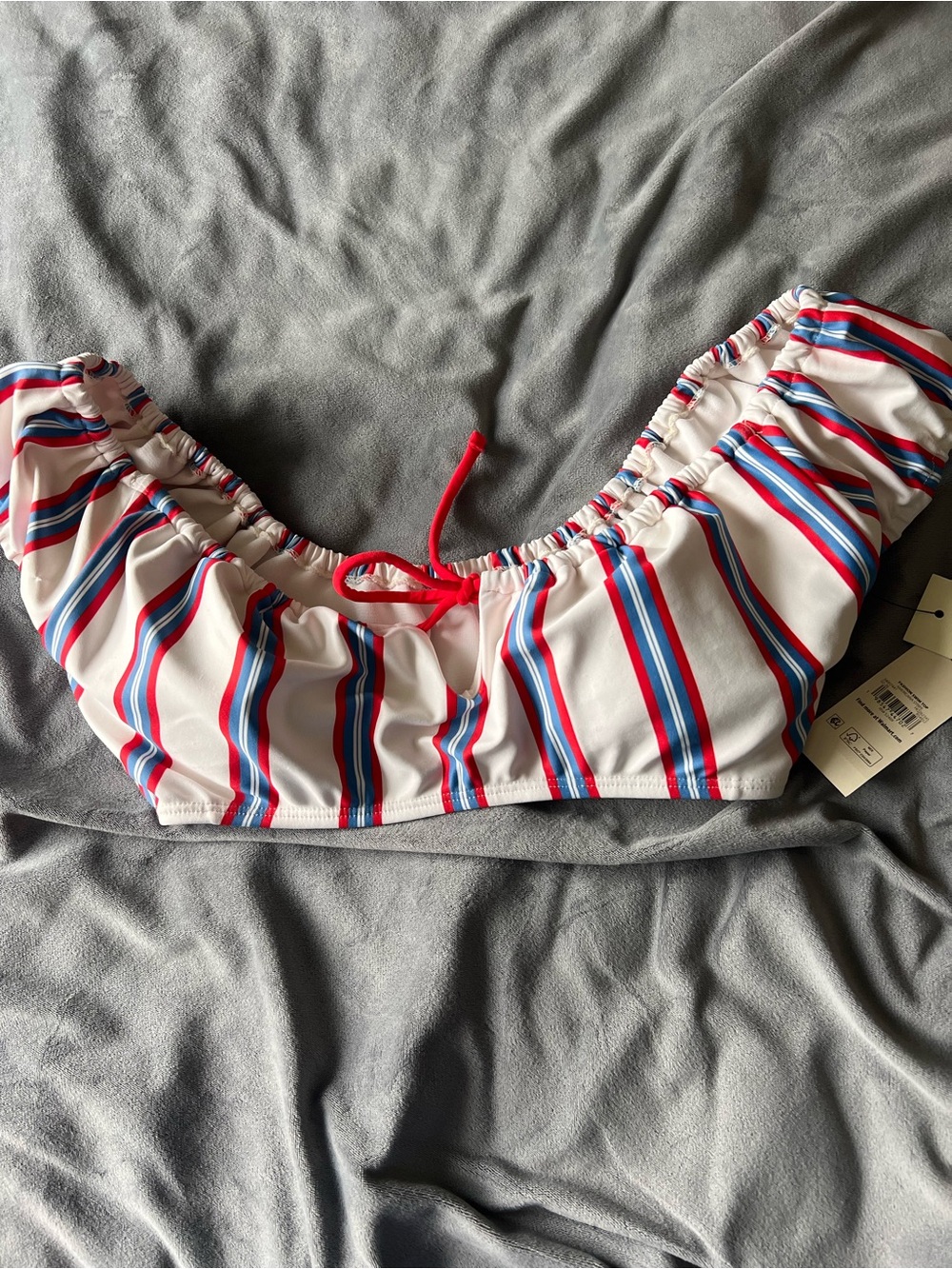 No Boundaries White Swim Top with Red and Blue Stripes